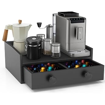 Wooden Coffee Capsule Holder, Coffee Capsules Storage with Sliding Drawers, Drawer Organiser for Home and Bar Coffee Machine 