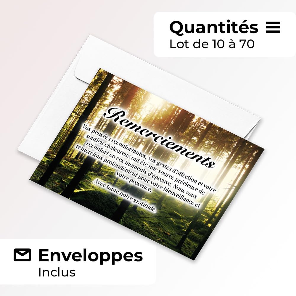 UTTSCHEID Lot de 30 - Cartes Remerciement - Deuil – Condoléances - Décès Obsèques - Cartes avec Enveloppes – Format A6 (10,5 x 14,8 cm) - Paix naturelle