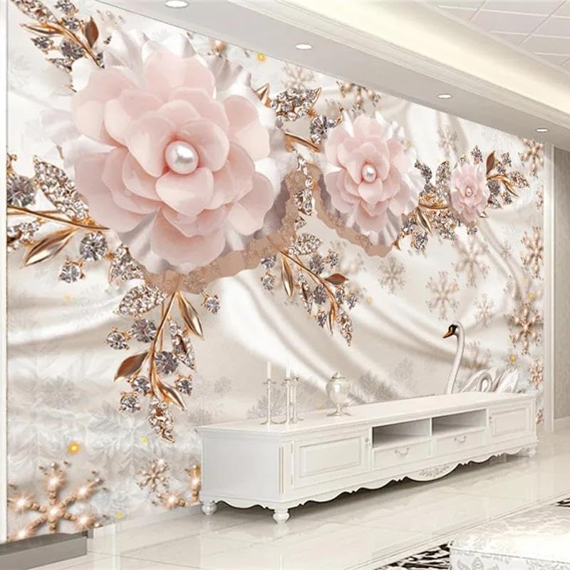 Papier peint 3D fleurs roses en PVC auto-adhésif pour deco murale de salon - 4
