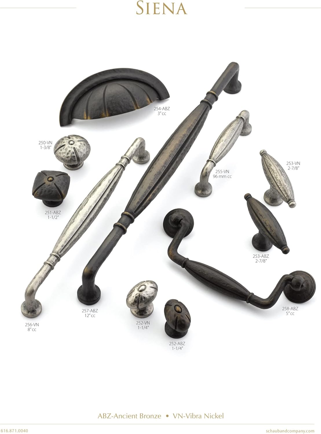 Schaub Siena Collection 3-3/4 in. (96mm) Pull, Ancient Bronze - 255-ABZ