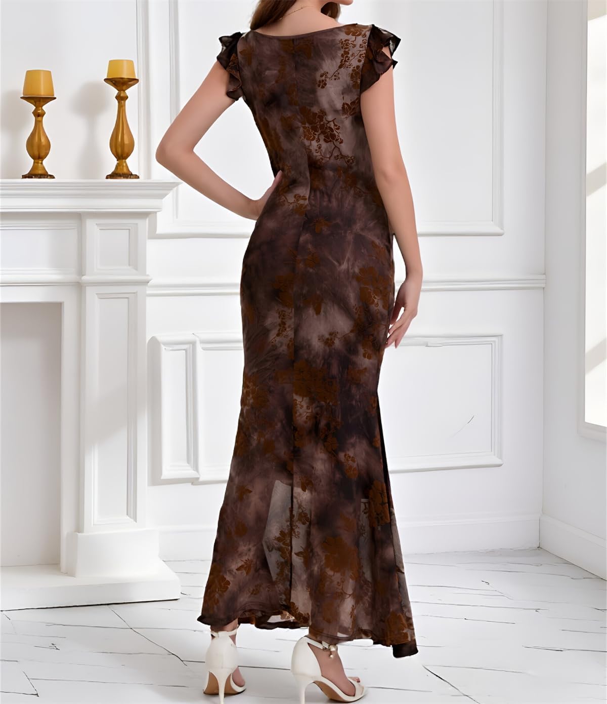 Women's Sleeveless V Neck Wedding Guest Dress 2026 Bodycon Floral Mesh Ruched Cocktail Mermaid Maxi Dresses Elegant Party - Image 6