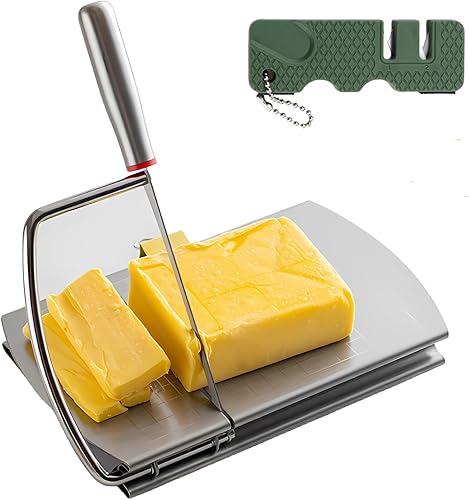 QinSuiKai Cortadores de queso para bloque de queso, tablero cortador de queso de acero inoxidable con cuchilla, cortadores de queso multiusos para