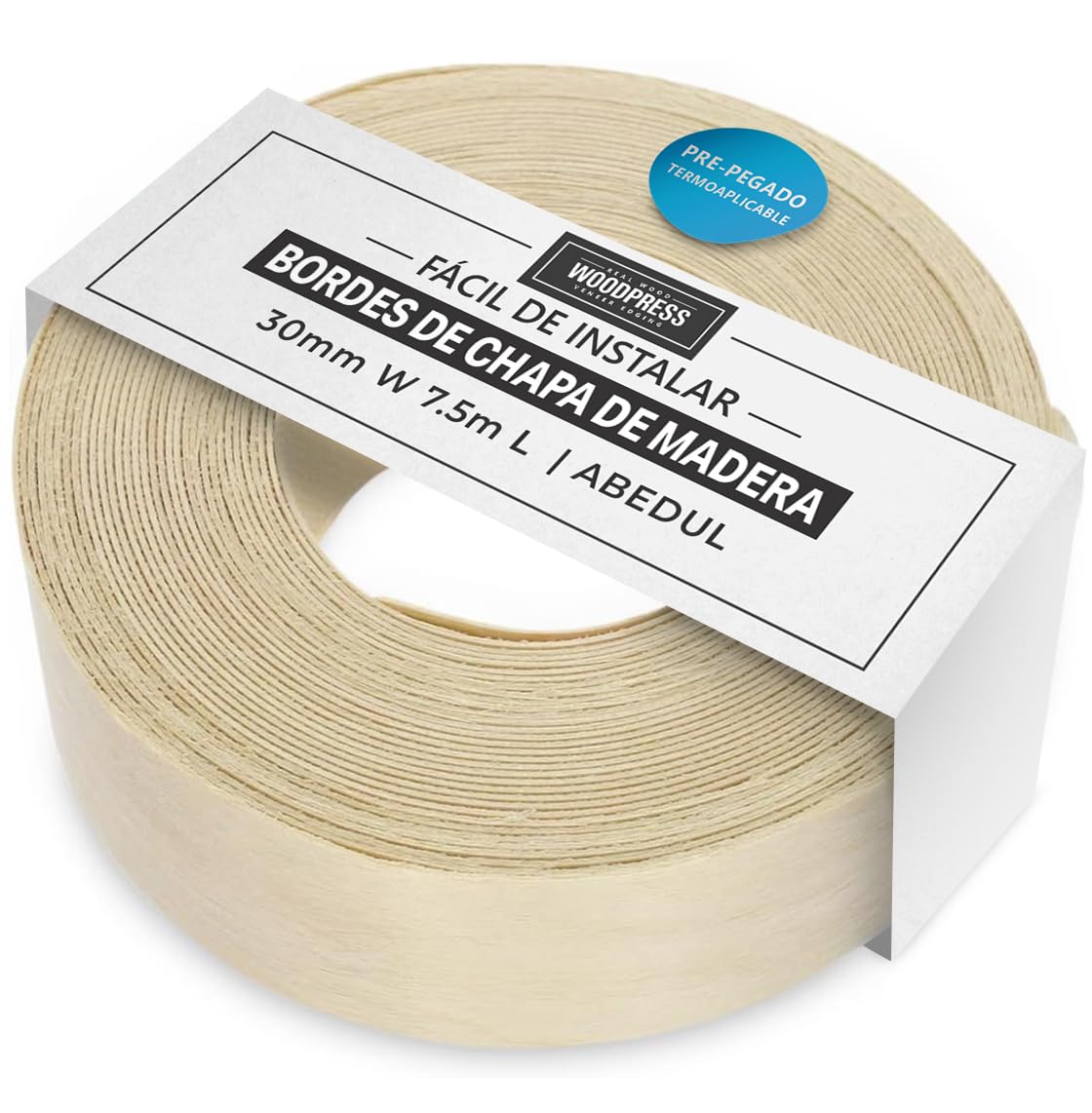 Borde termoadhesivo de abedul real de 30 mm, rollo de 7,5 m, cinta de chapa de madera prepegada para una fácil aplicación de bricolaje, cubrirá el borde de un panel de MDF estándar