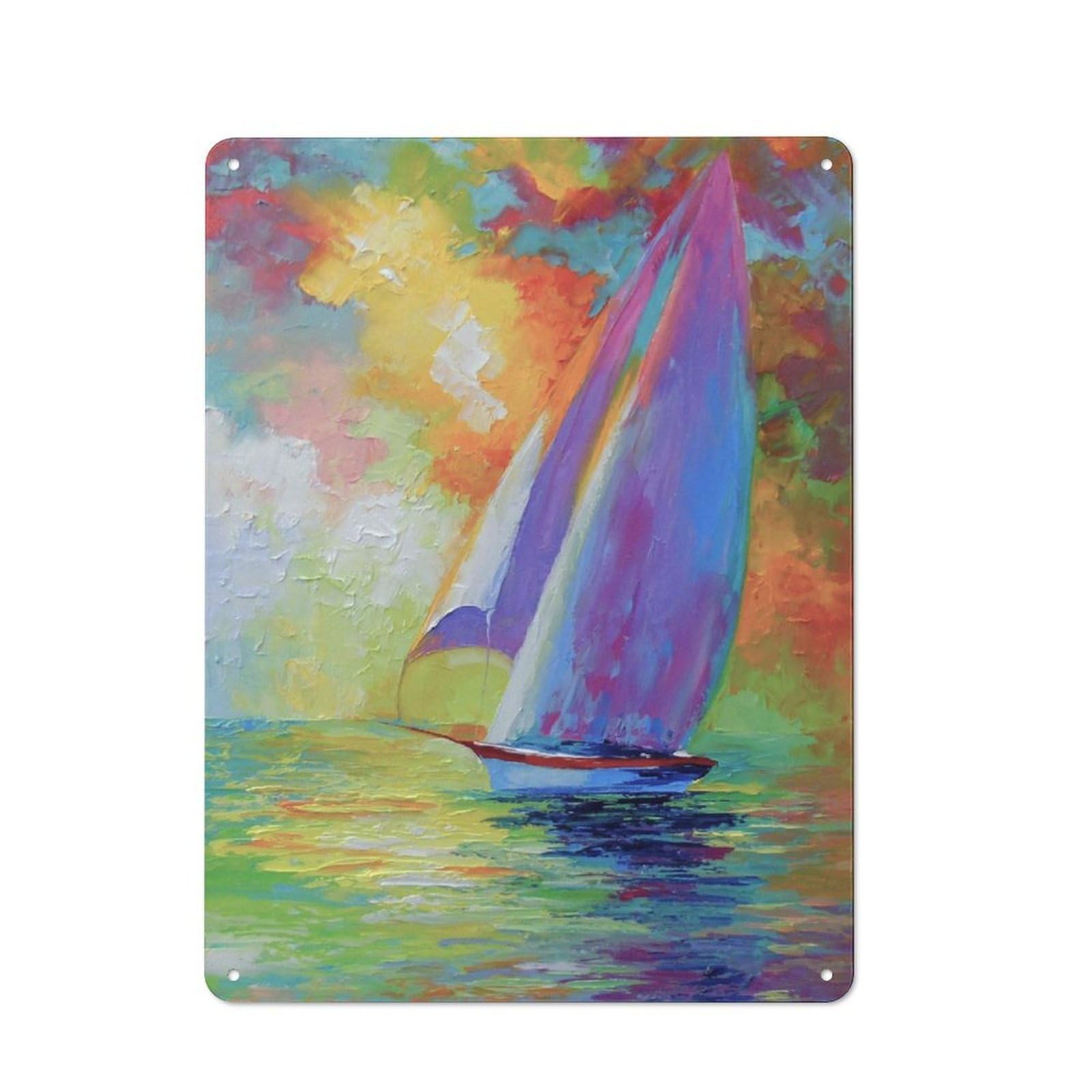Junmoney Sailboats In The Sea For Lounge Or Reading Corner, Retro Metal Plaque 40X30cm, For Vintage Wall Decor Fans, For Metal Sign Collectors