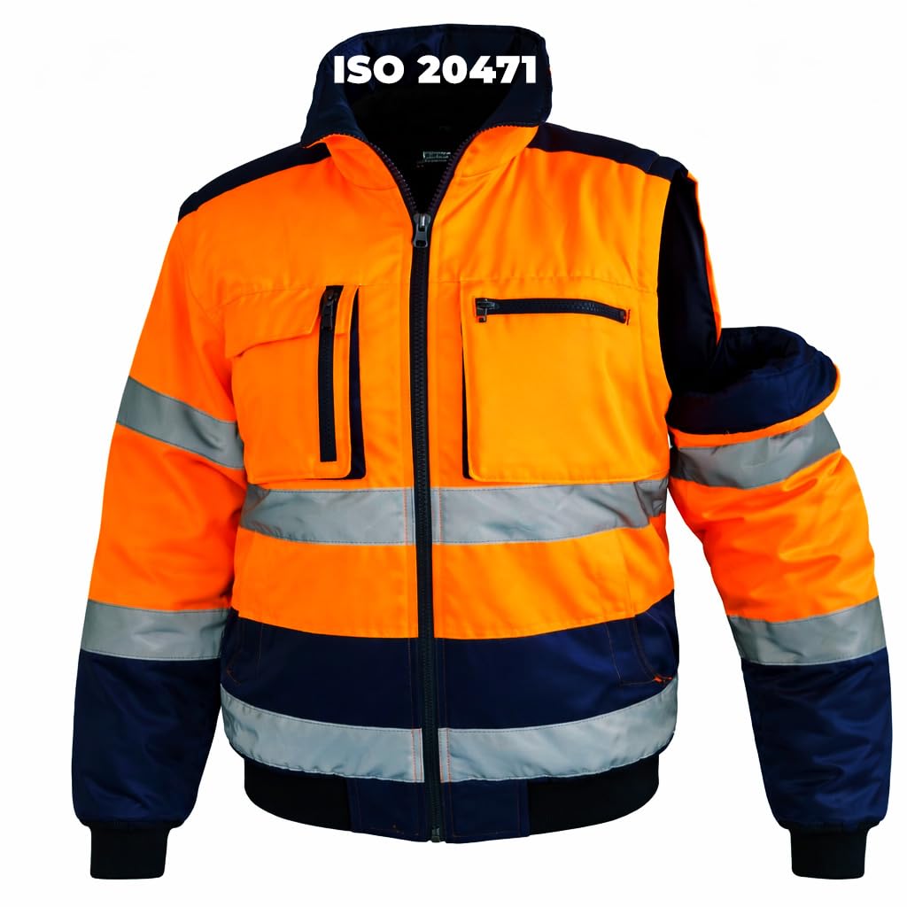 Veste haute visibilité orange avec capuche – Vêtement de travail réfléchissant EN ISO 20471 – Protection hiver avec poches multiples