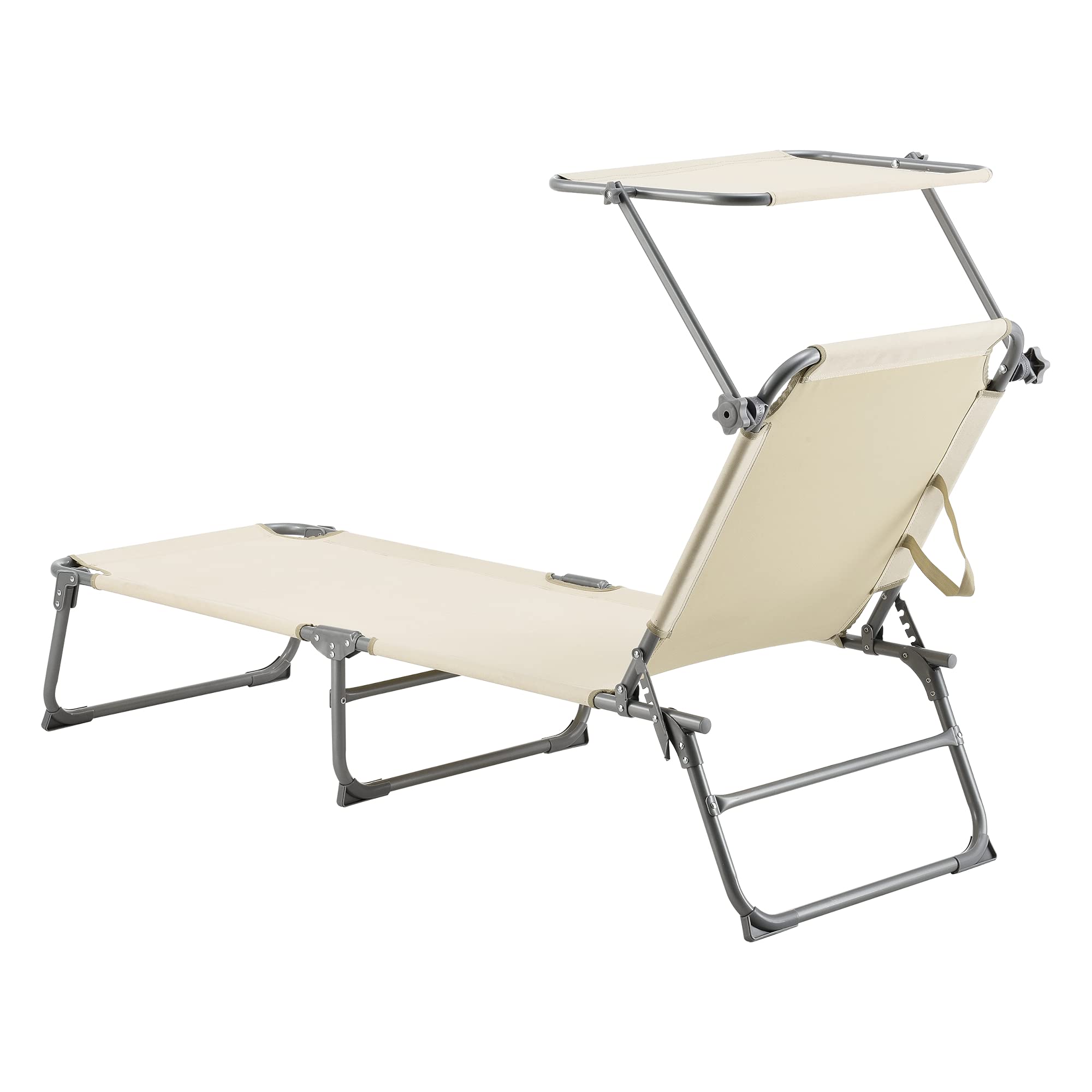 [en.casa] Lettino Prendisole Portatile Sdraio con Tettuccio Parasole Regolabile Lettino con Schienale Reclinabile Struttura Pieghevole Supporto Peso 115 kg - Beige