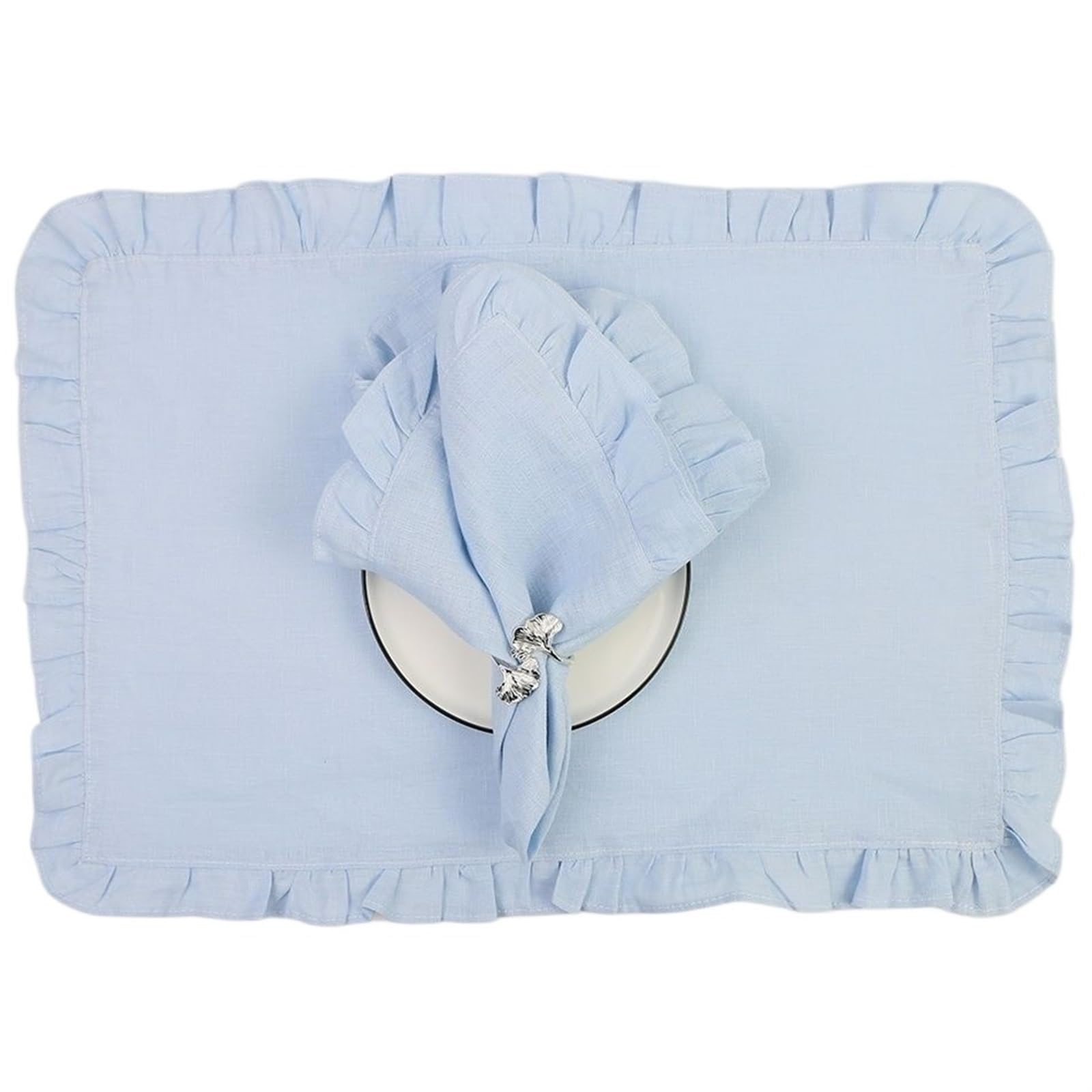 serviettes napkins Linen Napkins Wedding Dinner Solid Color Flounce Placemats Ruffle Edge Classical Home Table Napkin for dining wedding party everyday home(Sky blue 30X45CM)