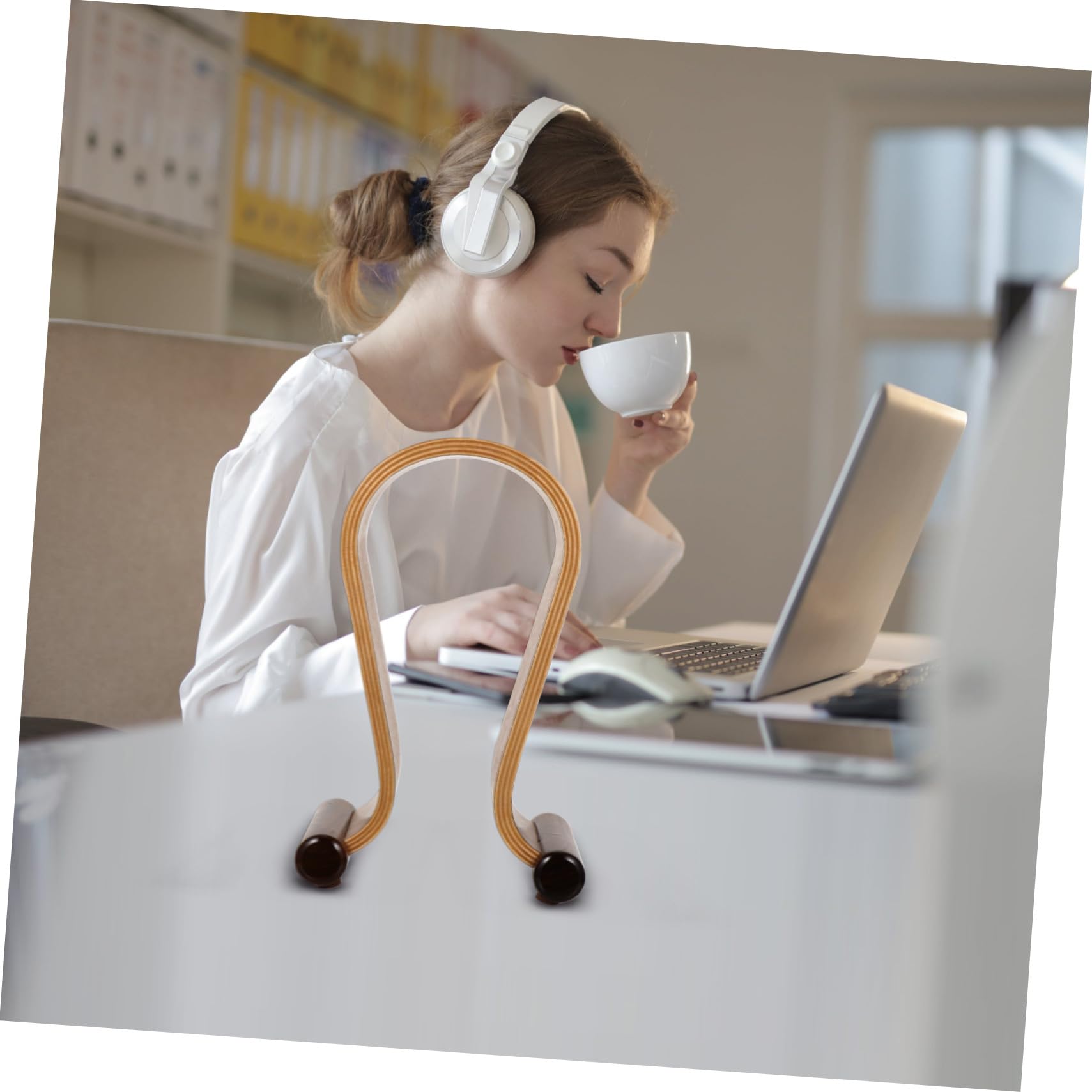 LIFKOME Supporto Cuffie da Tavolo in Legno Sostegno Auricolari Stabile e Salvaspazio per Scrivania Porta Cuffie Gaming Design Compatto e Robusto per Oggetti Scrivania