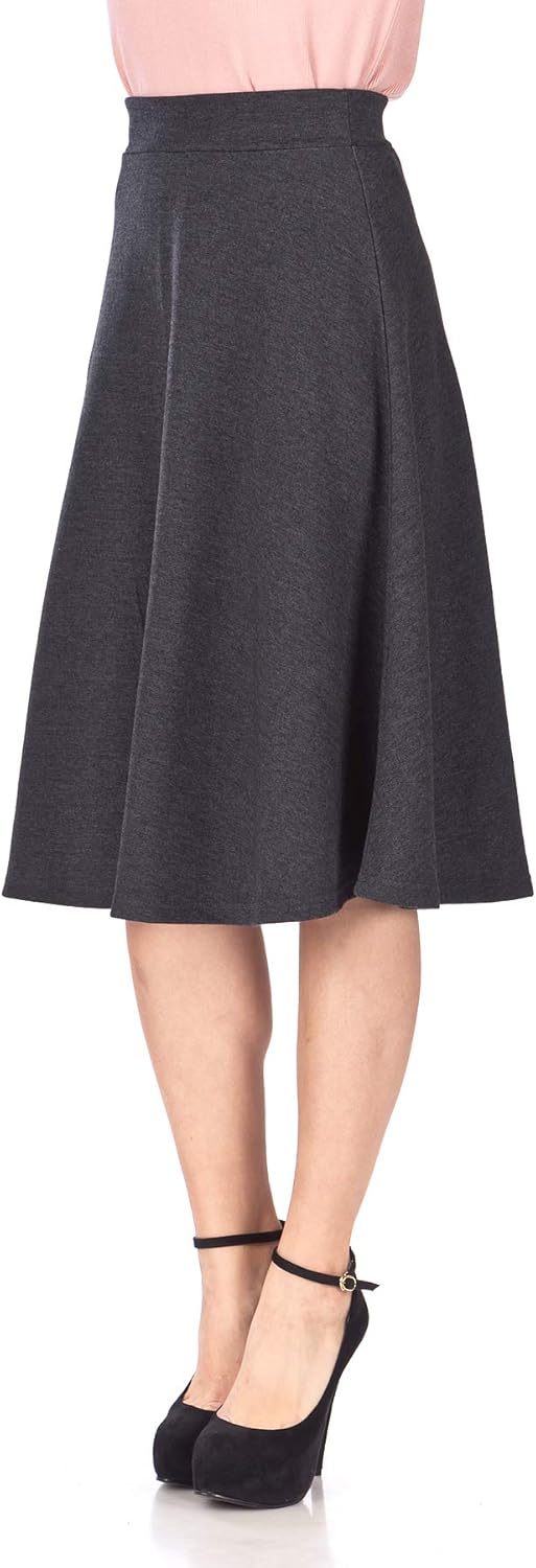 Dani's Choice Everyday High Waist A-line Flared Skater Midi Skirt - Image 5