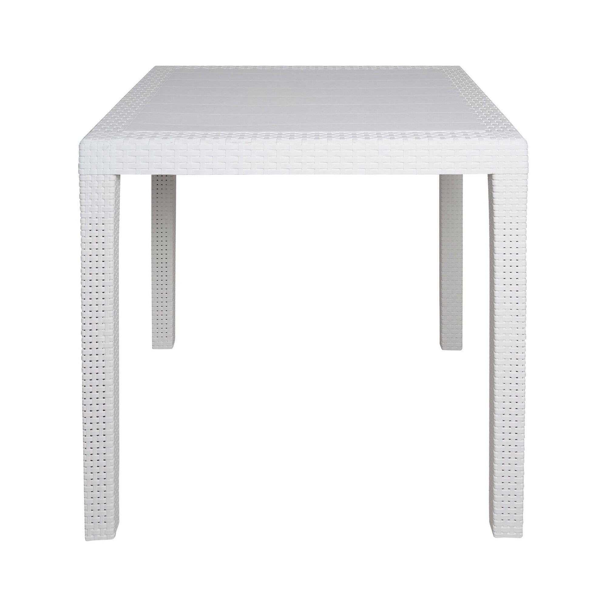 Dmora - Tavolo da esterno Agrigento, Tavolo quadrato da giardino, Tavolino fisso effetto rattan, 100% Made in Italy, 79x79h72 cm, Bianco