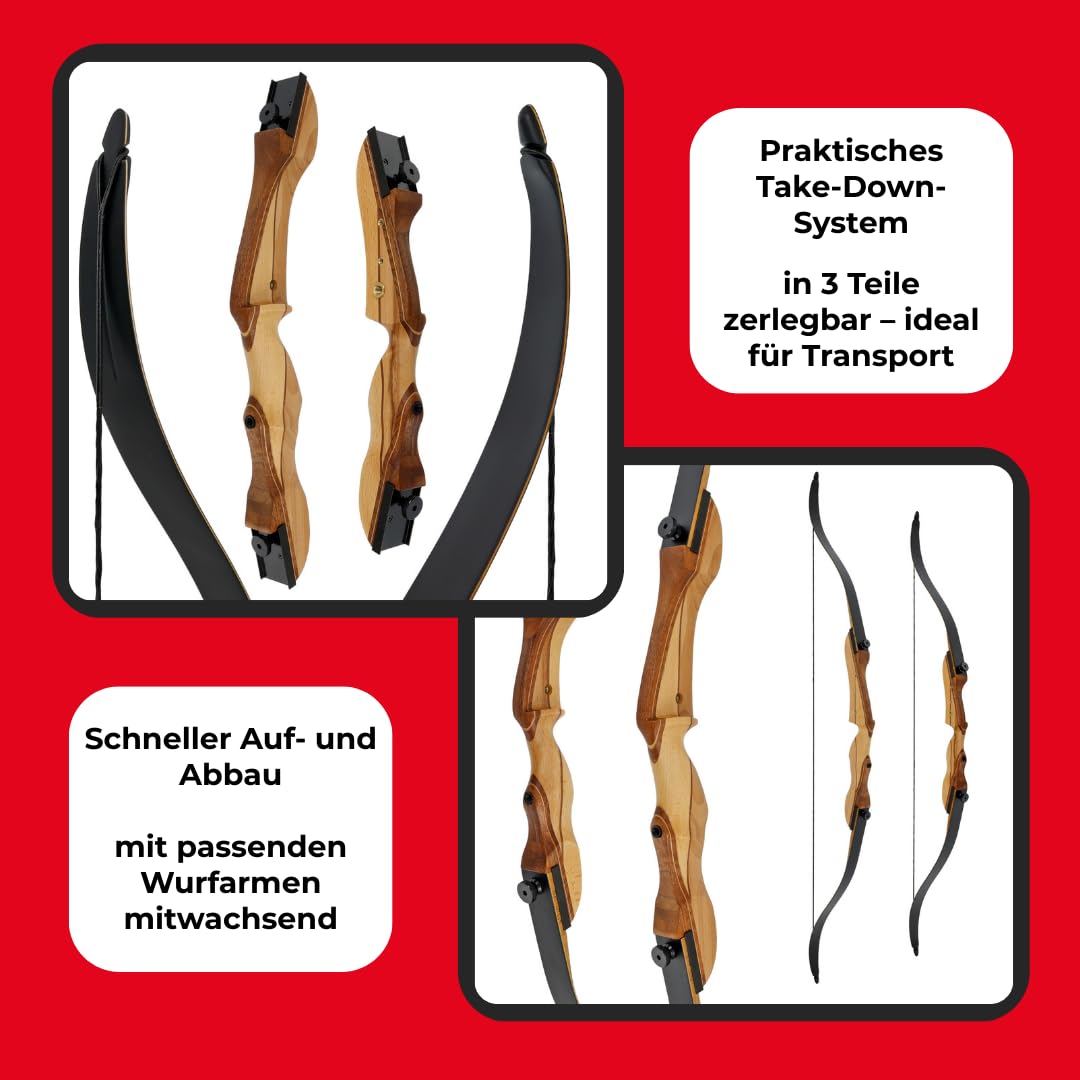 Drake Alabaster Junior 3-teiliger Recurvebogen aus Echtholz | fiberglasverstärkten Wurfarmen