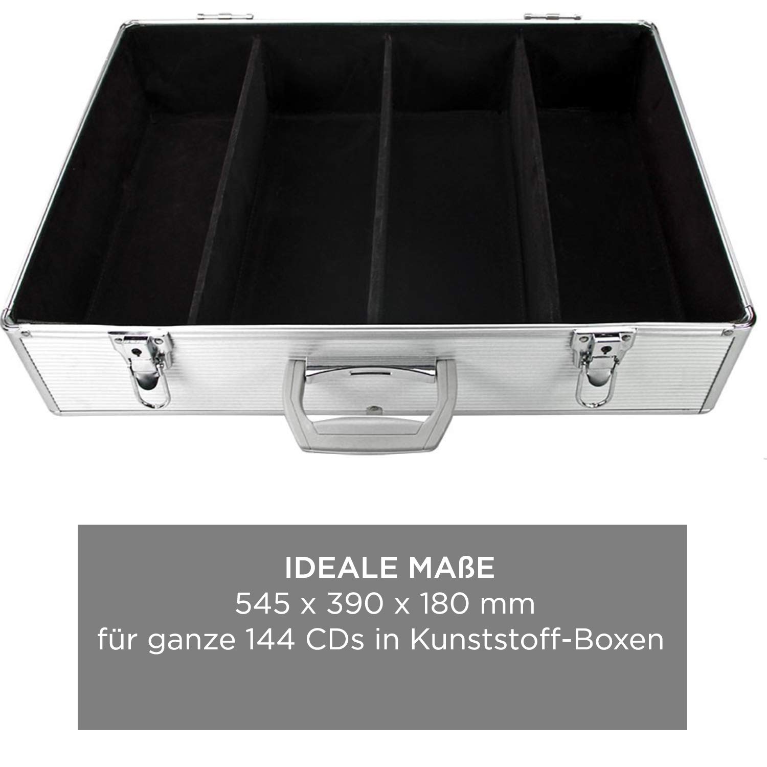 SAFE 214 Valigetta in Alluminio per 144 CD/DVD | Custodia con 4 Scomparti Fissi | Serratura con Chiave | Interno in Velluto Nero | 540 × 190 × 420 mm