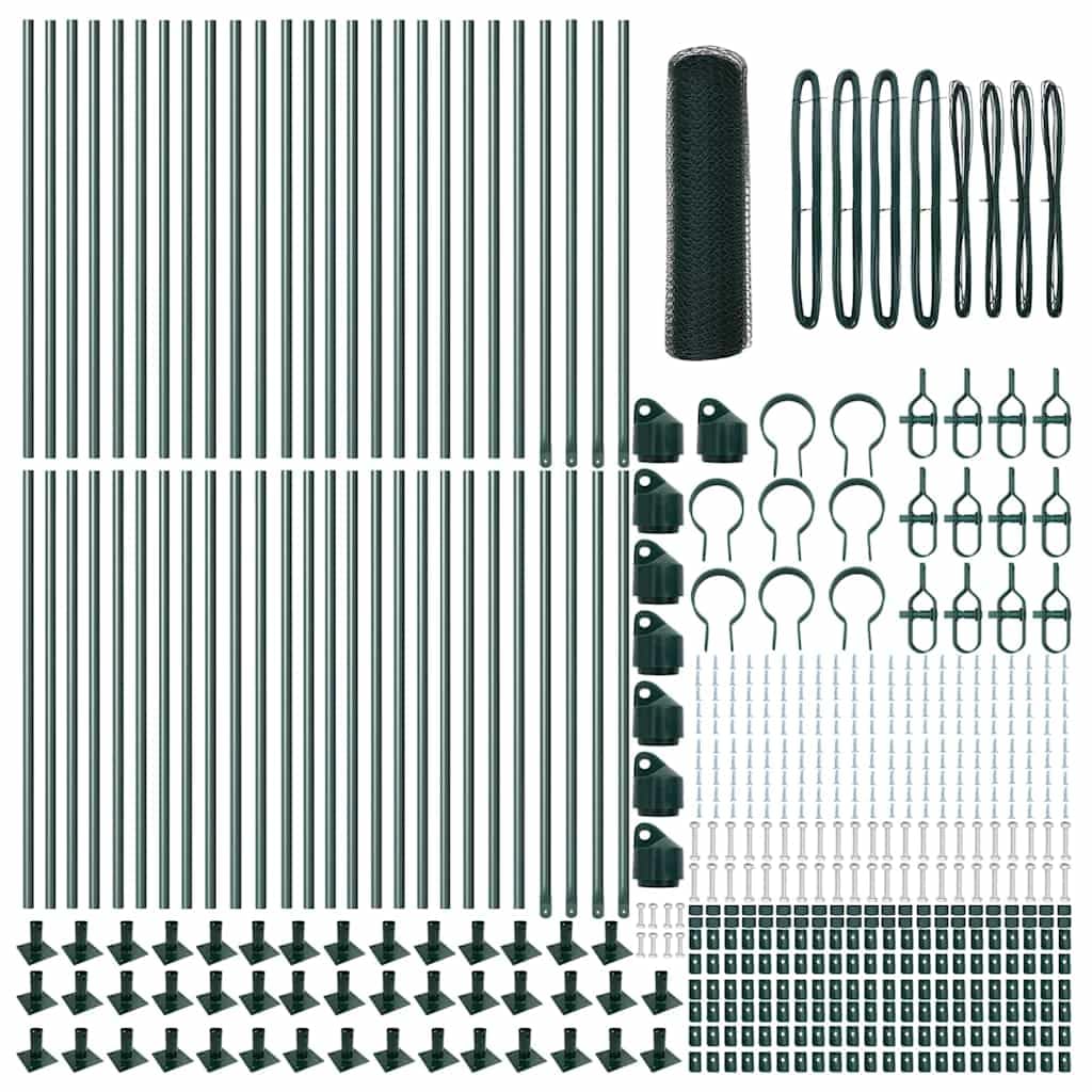 Set di recinzione da giardino, verde, con 44 pali, 10 m, in metallo