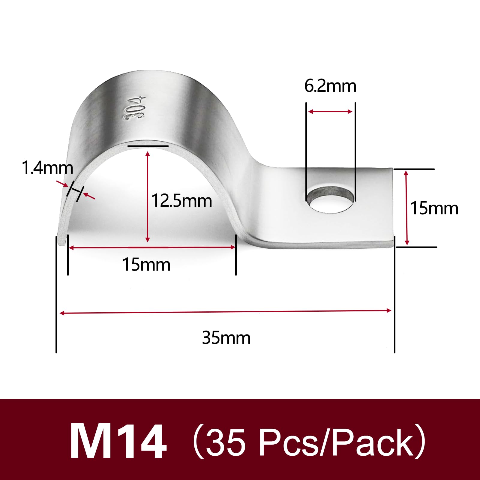 Ezitruz 35 Pcs 14mm Pipe Clips, 304 Edelstahl 1 Hole Pipe Strap Clamps, Metal Cable Clips, Silver, 14MM-35pcs - Image 2