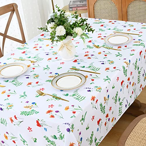 Floral Tablecloth, Summer Flower Table Cloth, Rectangular Green Leaves Tablecloth, Colorful Waterproof Washable Decorative Table Cover For Home Dining Room Party Picnic Kitchen, 60 X 84 Inch #TOP1
