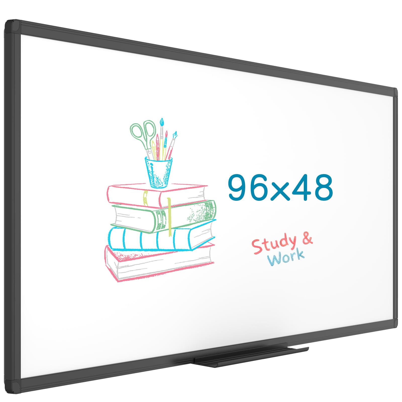 VIZ-PRO Magnetic Dry Erase White Board, 96 X 48 Inches, Black Aluminium Frame