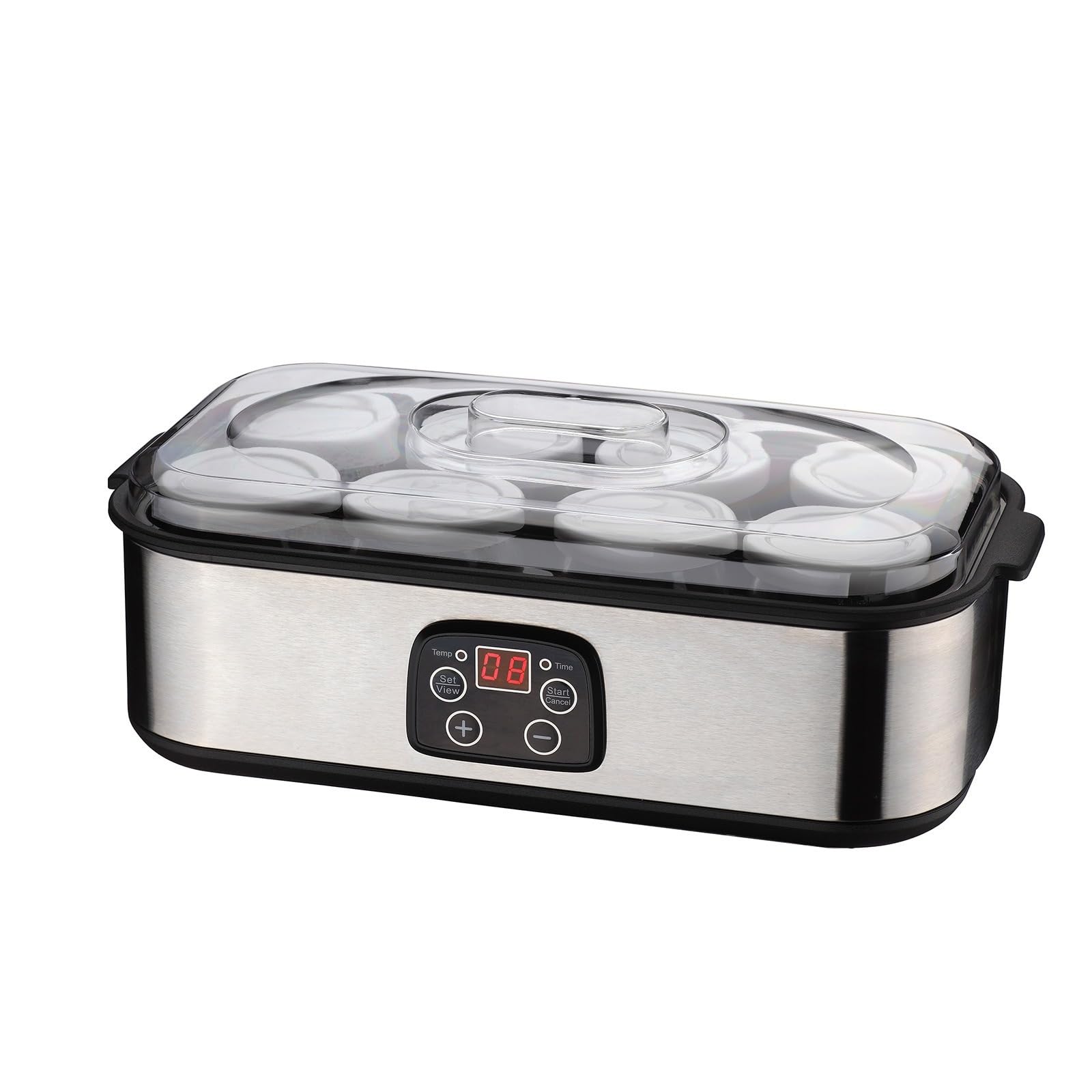 Máquina digital de yogur de 8 tazas, máquina de acero inoxidable de 1400 ml con temporizador de control de temperatura, fermentador de yogur casero con tarros de vidrio
