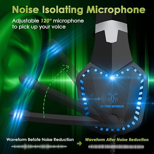 Miniatura 5 de sktome Auriculares cambiadores de voz para juegos con micrófono, auriculares con luz LED fría sobre la oreja con control de volumen, reducción de