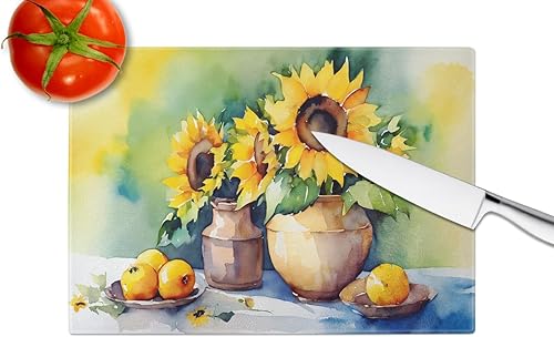 Miniatura 9 de Caroline's Treasures DAC1594LCB Peonías en acuarela Tabla de cortar de vidrio grande decorativa de vidrio templado tabla de cortar y servir tabla de