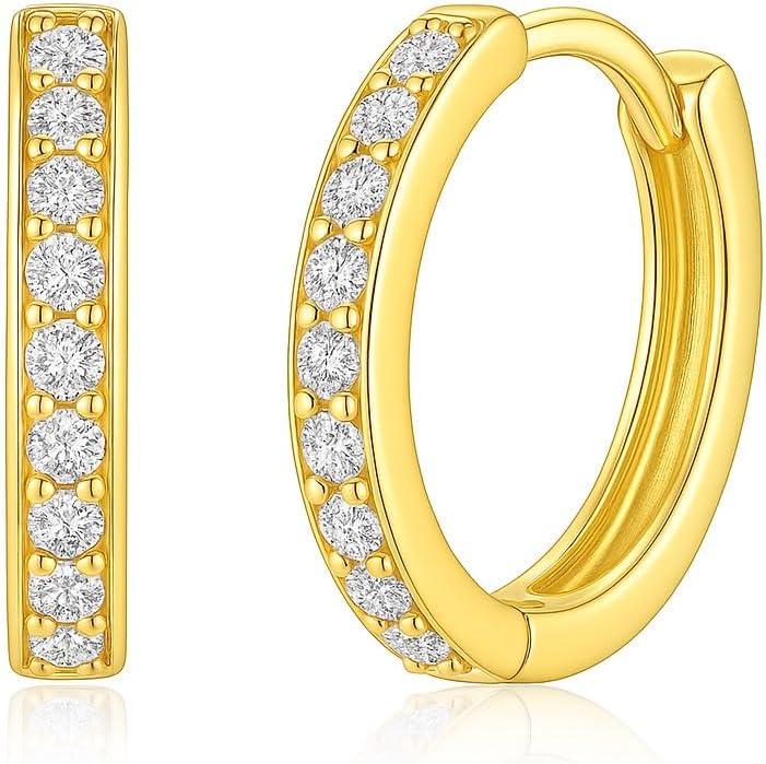 14K Gold Huggie Hoops for Women, Mini CZ Hoop Earrings in 12/14/16/20mm Sizes, Hypoallergenic Lightweight Jewelry Gift