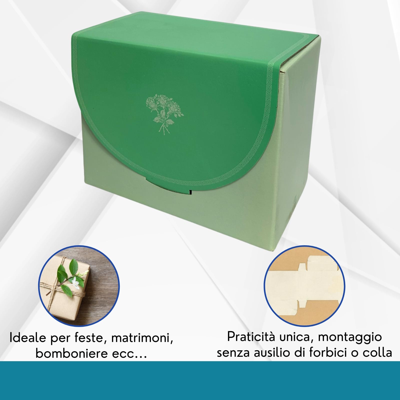 Debora Carlucci Scatole in Cartone Set 100 Pz Rettangolari 16x20x9 cm Verde Decorate Scatola con Coperchio Multiuso Ideale per Bomboniera,Feste,Eventi,Spedizione,Porta Oggetti