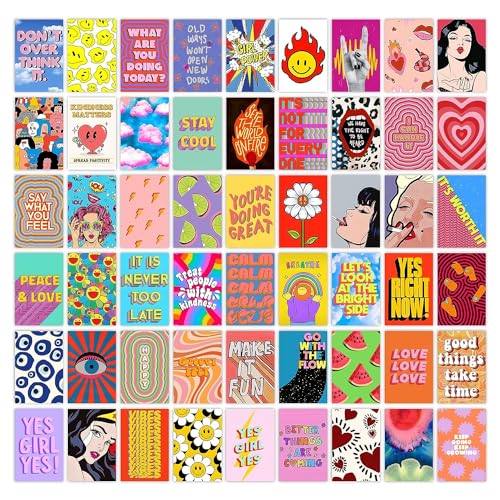 Image of SG Pack of 54 Indie Y2K Hippie Wall Collage Kit Posters - 4 x 6 Inches Posters for Wall Decoration - Wall Art For Bedroom, Office, Living room, Dorm room