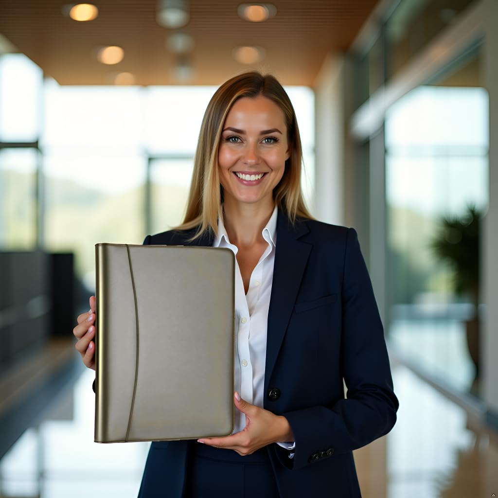 Professional Leather Padfolio with Zipper - Portfolio Organizer with Solar Calculator & Notepad, Multiple Pockets for Tablet, Letter Size Notepad Holder, Bronze - Image 3