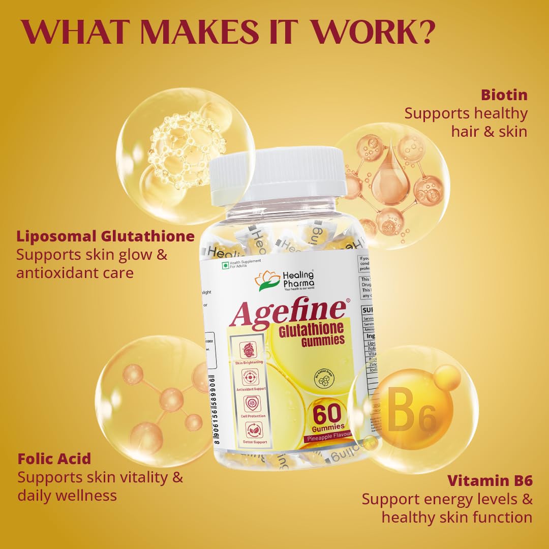 Healing Pharma - Agefine Glutathione Gummies | Liposomal Glutathione 50mg + Biotin + Folic Acid & Zinc