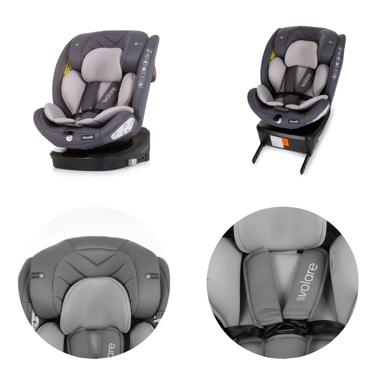 Chipolino Kindersitz Volare i-Size (40-150cm) Isofix, drehbar, SPS, Top Tether grau
