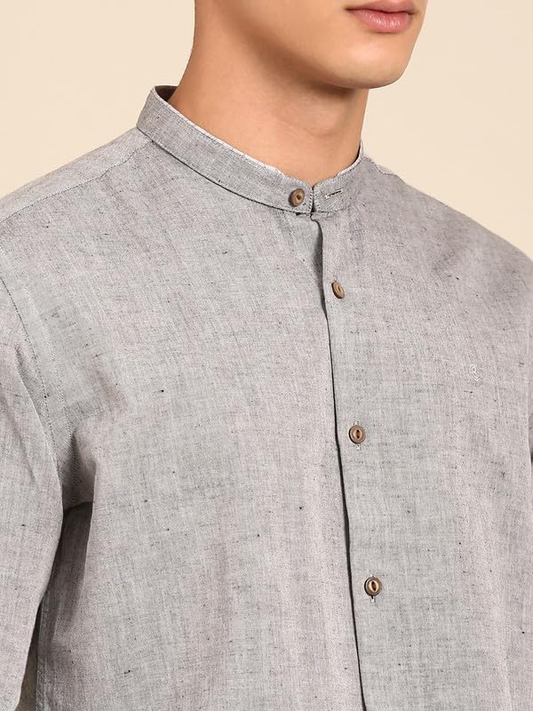 Image of Cavallo by Linen Club Men's Blended Linen Blue Solid Contemporary Fit Full Sleeve Casual Shirt