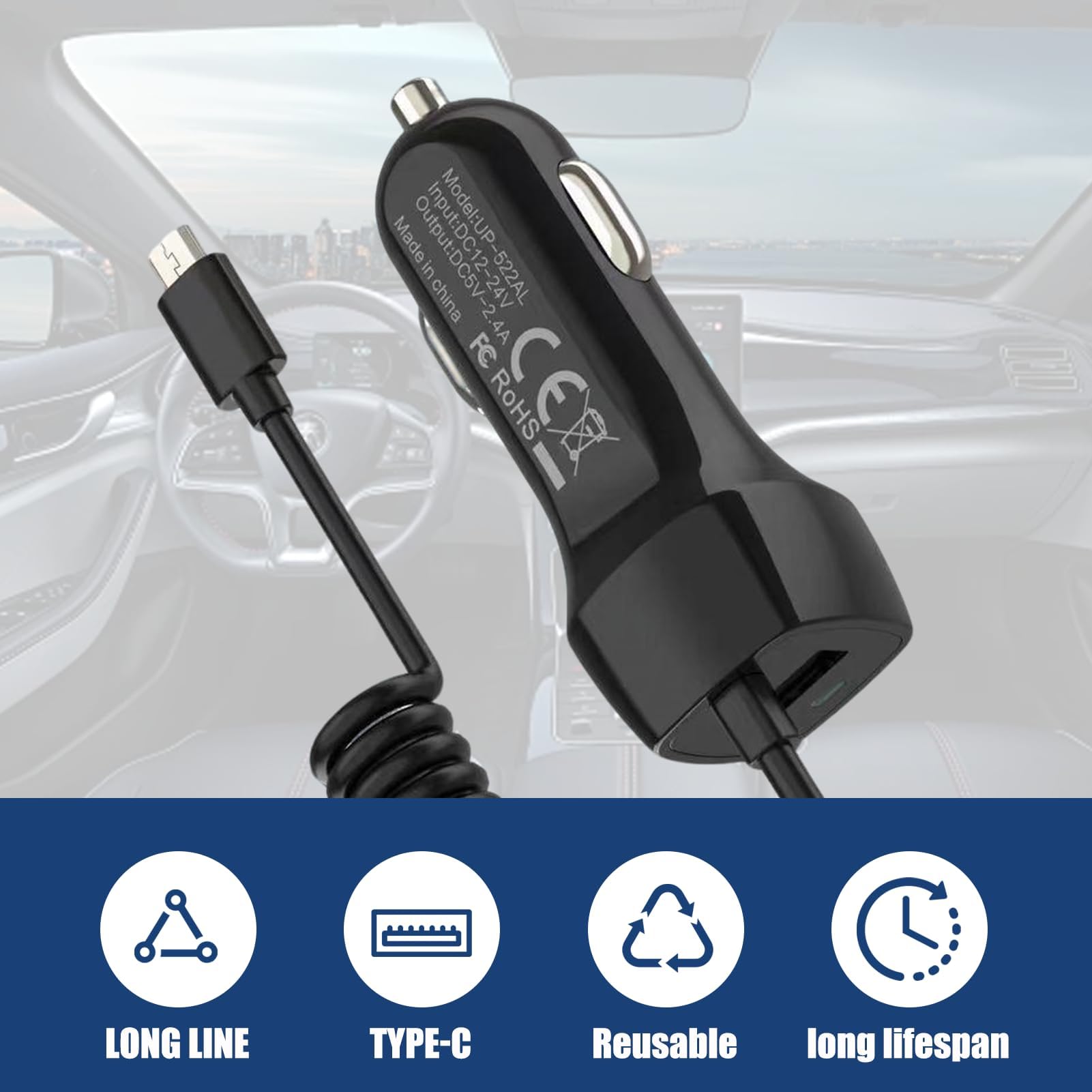 1M Carica Batteria per Auto Cellulare, Cavo di Ricarica Auto Universale USB Tipo-C, Caricatore da Auto a 2 Porte, Compatibile per 16, 16e, 15, 15 Pro e Pro Max, Cavo Dati 3.1A, Nero