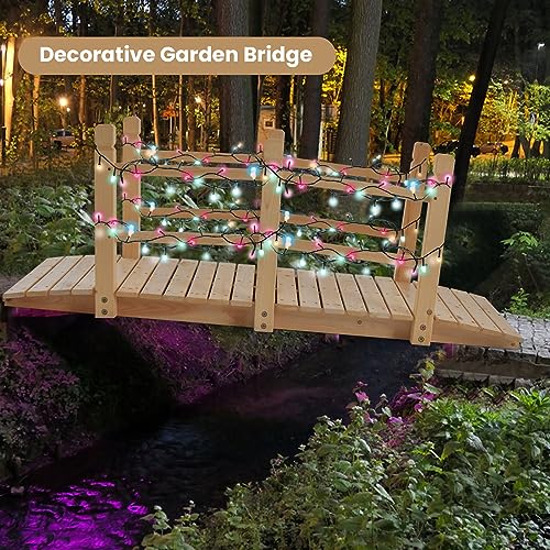 image for HAPPYGRILL 5FT Wooden Garden Bridge, Decorative Pond Landscaping Bridg