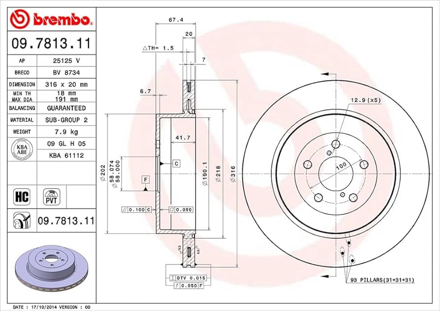 SR-B20A 2021製 Amazon.com: Brembo 09.7813.11 UV Coated Pillar Vented Rear