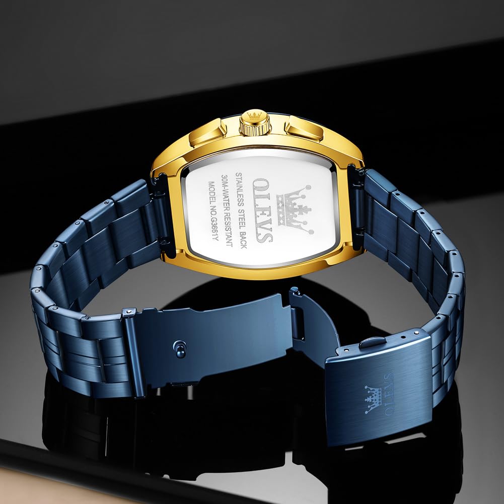 OLEVS Mens Watches Analog Quartz Chronograph Square Dress Watch for Man Stainless Steel or Leather Band Waterproof Luminous Date Male Watch