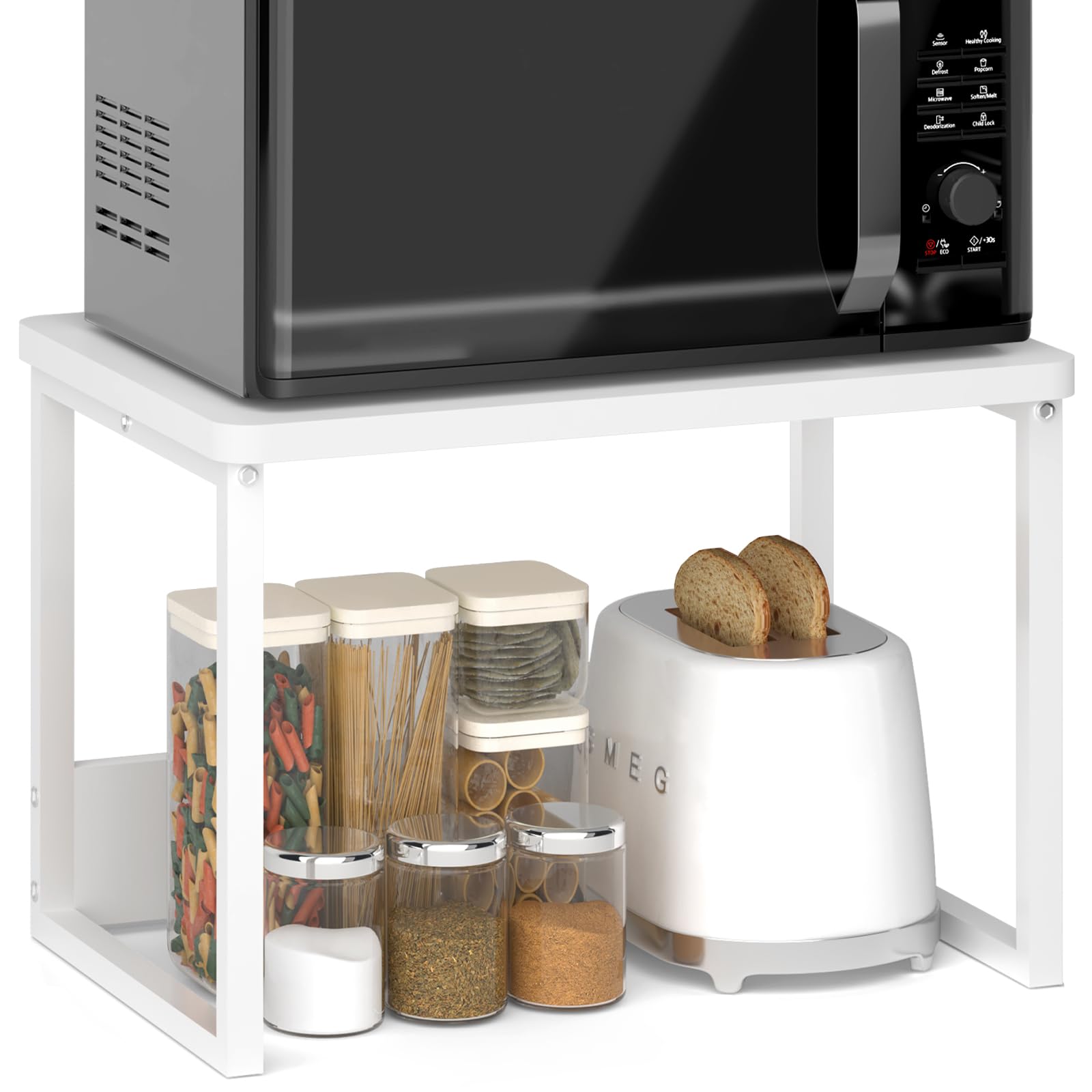 Marty White Kitchen Countertop Organizer Cabinet Shelf, 17X12.4 Large Spice Racks Counter Shelf Microwave Oven Rack Desktop Storage Organization For Kitchen, Office, Metal & Wood,