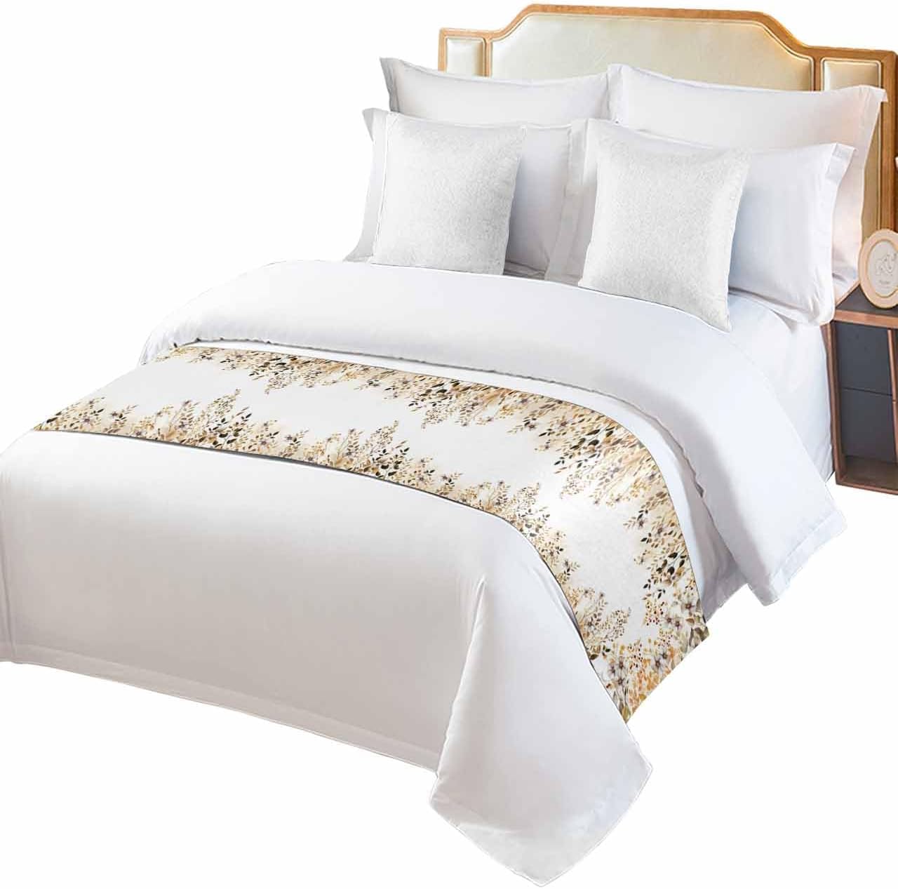 Flowers Leaves Bed Runner Scarf King Size, Fall Country Watercolor Wild Floral Plant Luxury Bed Throw Runners & Scarves for Twin Full Queen King Foot of Bed, Bedroom Hotel Decoration, 94"x20"