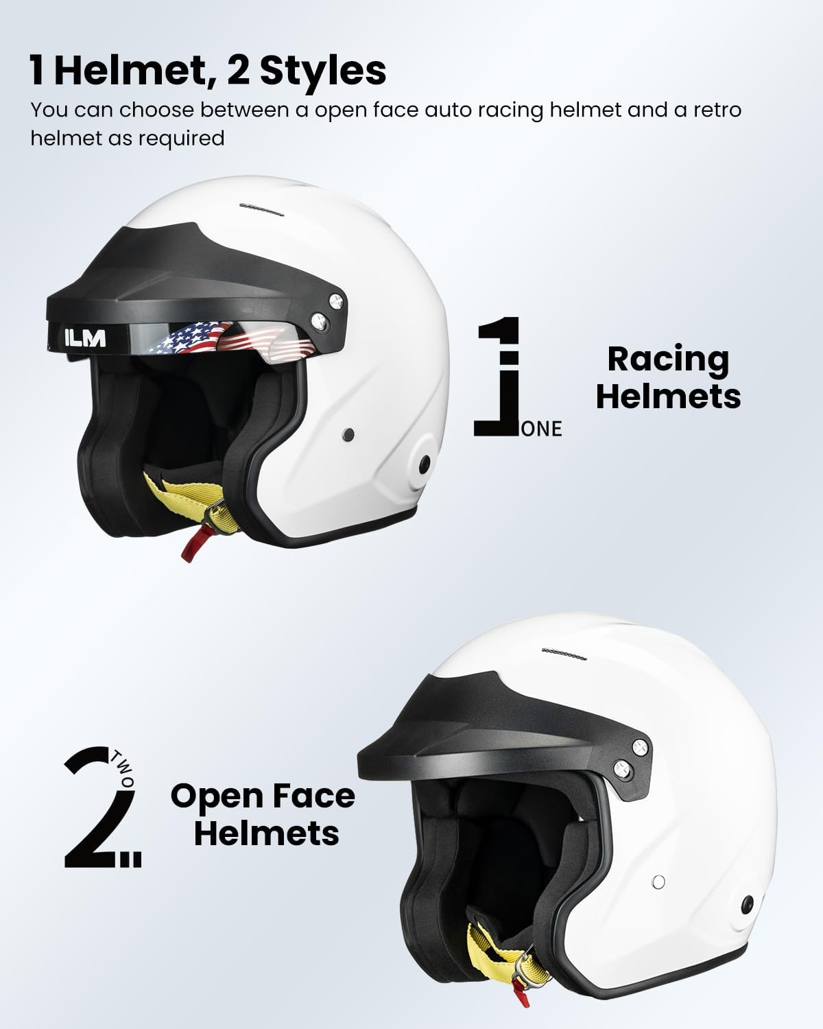 ILM Snell SA2025 Open Face Auto Racing Helmets Lightweight Fiberglass Helmet for Men and Women Model R95