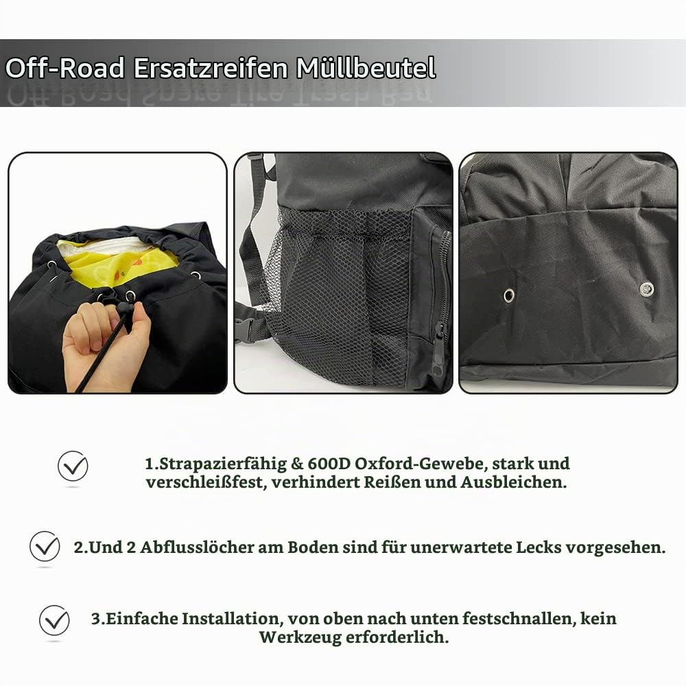 Offroad-Reserverad-Organizer-Tasche – 15 Gallonen großer Mülleimer für SUV, Pickup, Wohnmobil, Overland, passend für 30- bis 33-Zoll-Reifen