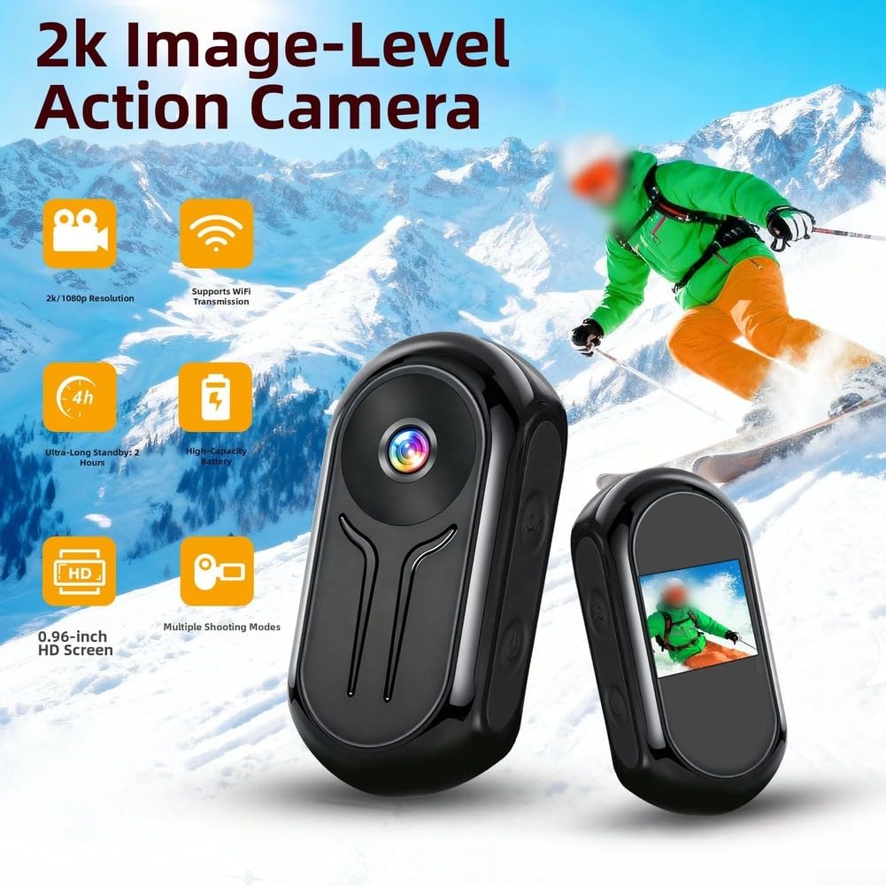 Action Camera, videocamera tascabile HD per animali domestici, digitale, portatile, dispositivo di registrazione per mini indossabile per sport d'avventura (bianco)