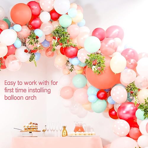 Miniatura 6 de Kit de arco de globos, 20 rollos de tira de arco de globos para guirnalda, tira de cinta de globos de 164 pies de doble agujero, 1000 puntos de