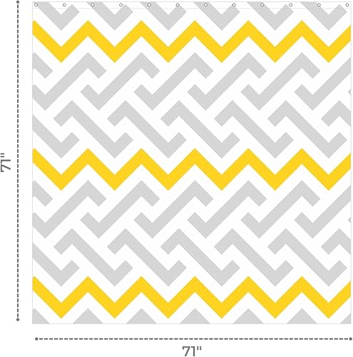 Miniatura 5 de Cortinas de ducha amarillas y grises para baño, juego de cortinas de ducha impermeables con patrones simples y elegantes con ganchos, 72 x 72