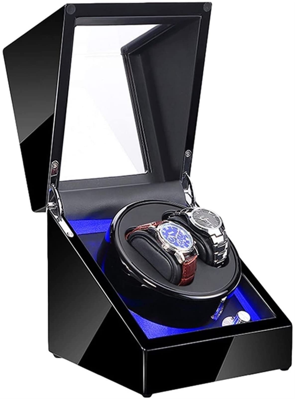 Boîte de remontoir de montre automatique noire avec LED et accessoires