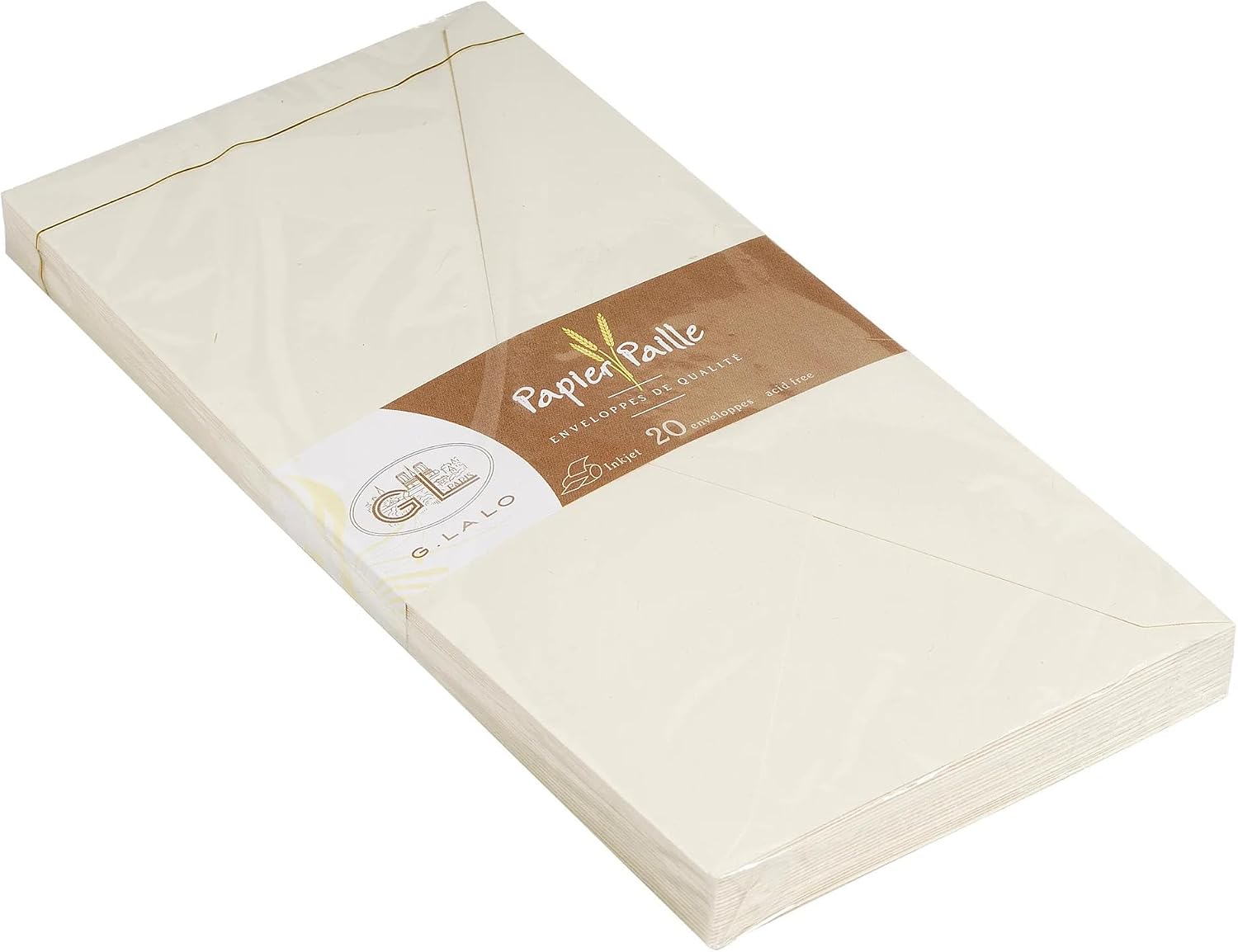 Clairefontaine - Ref 22616L - G.Lalo Gummed Envelopes (Pack of 20) - DL (110 x 220mm) in Size, 120gsm Paper, Gummed Strip for Sealing - Paper Straw - Cream
