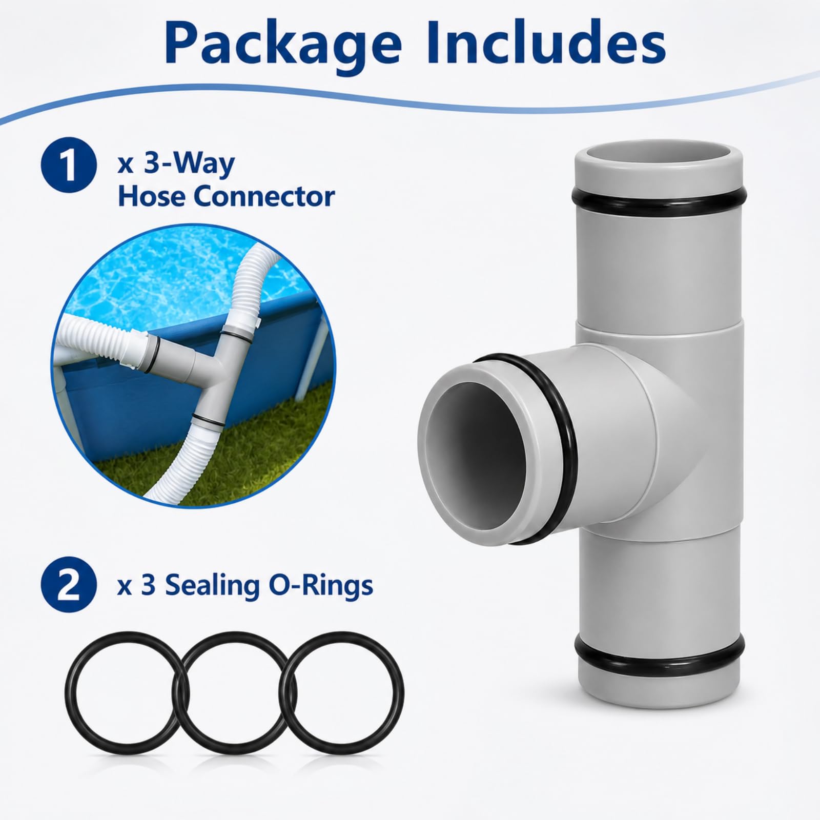 Dia 1-1/4" (32 mm) Conector de manguera de piscina sobre el suelo, adaptador de manguera de bomba de piscina de 1.25, adaptador de piscina de 3 interfaz, gris