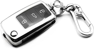 Fit for VW Volkswagen Beetle CC Eos Golf GTI Jetta Passat Rabbit Tiguan Touareg Atlas TPU Key Fob Cover Case Shell Holder Protector Accessories, w/ Metal Key Chain, Silver