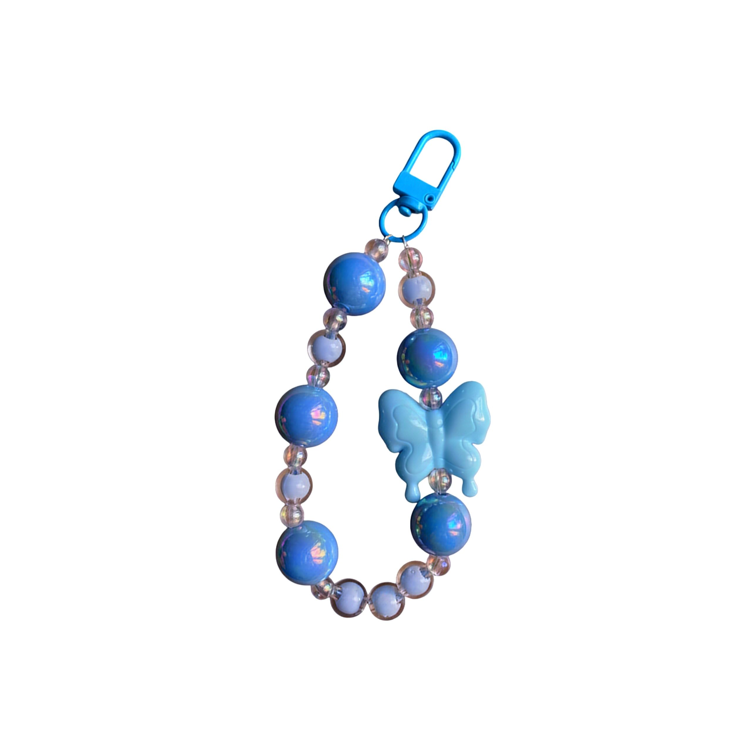 Phone Charm Strap for Mobile | Blue Butterfly Beaded Phone Charm with Wrist Strap | Mobile Hanging Charms-image-17