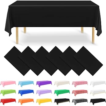 NACHLYNN Pack of 6 Disposable Tablecloths 137 x 274 cm Black Rectangular Table Cover Waterproof Garden Tablecloth for Festivals Party Weddings Bridal Showers Birthday Decorations