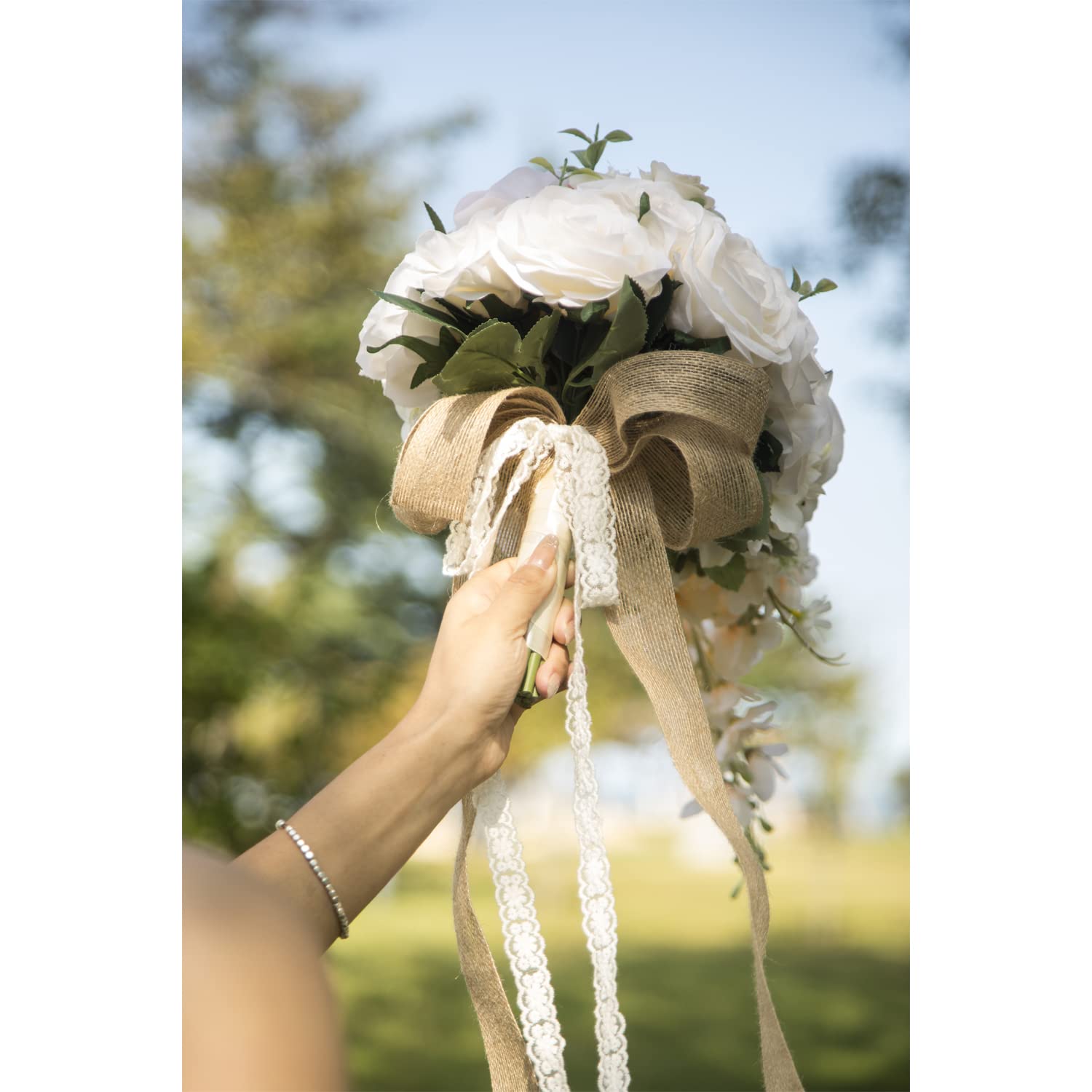 Ramos de Boda de Rosas para Novia, Ramo de Novia en Cascada, 6 x 9.6 x 19 Pulgadas, 1 Unidad, Artificial