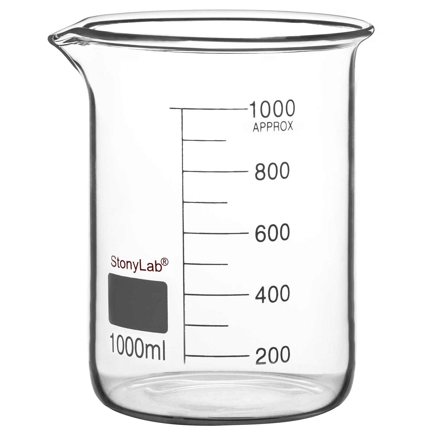stonylab Szklana Zlewka 1 Opakowanie, Borokrzemianowa Szklana Miarowa Zlewka Niska Griffina z Wylewem, 1000 ml