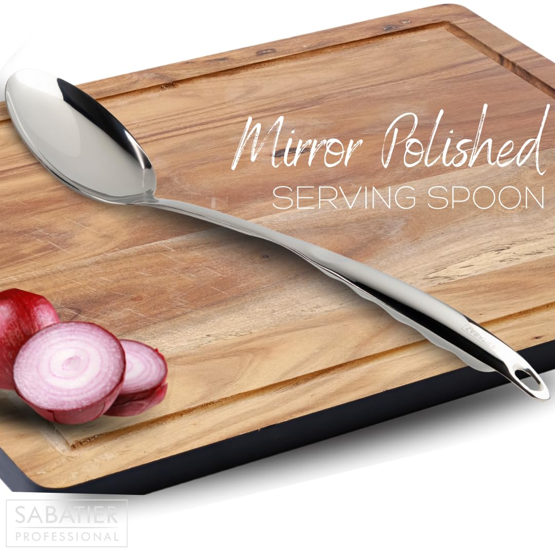 Sabatier Professional Large Metal Serving Spoon, Mirror Polished Stainless Steel Cooking Spoon Presenting Mash - Image 2
